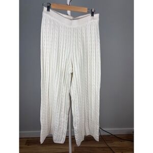 Ascot and Hart Womens Cream Ivory Cable Knit Wide Leg Lounge Pants Size Large